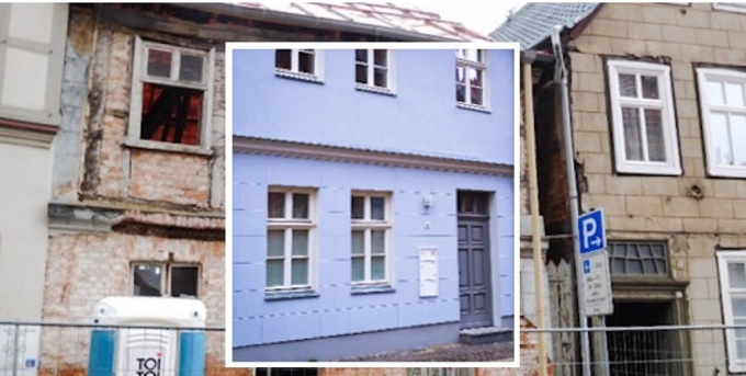 Vorher-Nachher-Foto von Haus, vorher sanierungsbedürftig